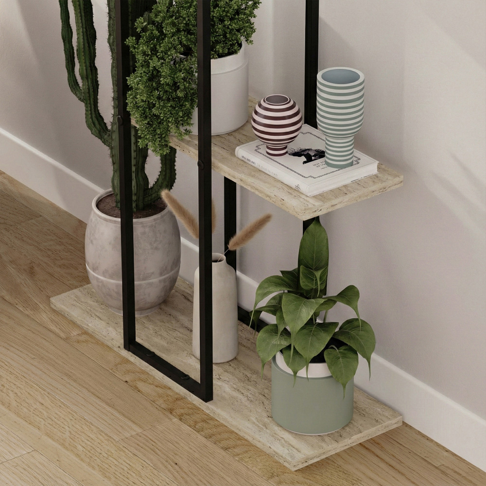 Decortie Vetra 3 Shelf Travertine Plant Stand Image 4