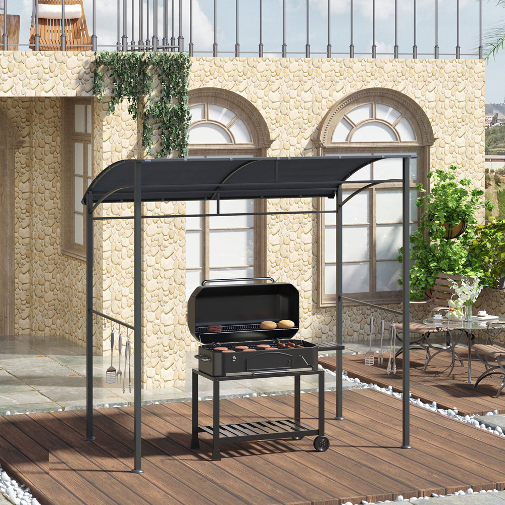 Outsunny 2 x 1.5m Grey Metal Frame BBQ Grill Gazebo with Hooks Image 1