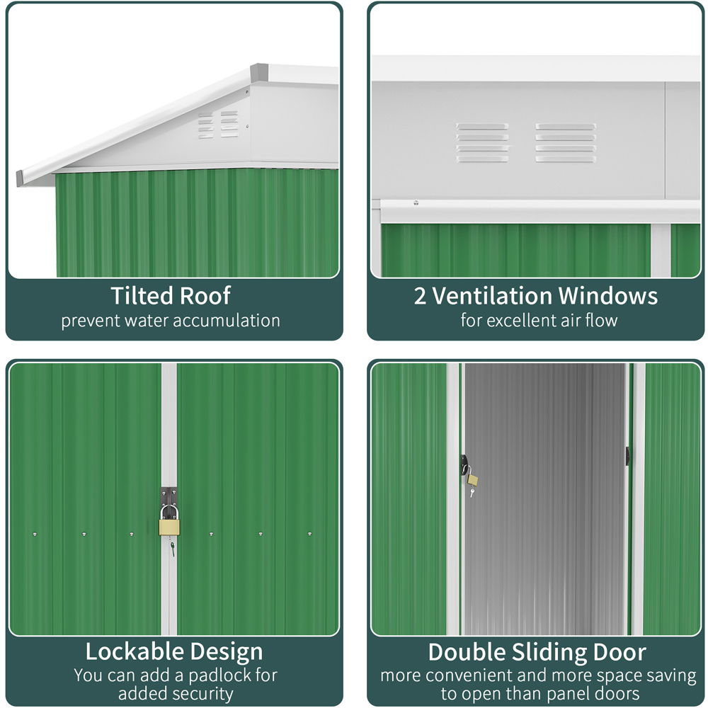 Outsunny 7.6 x 4.3ft Green Garden Metal Shed Image 6