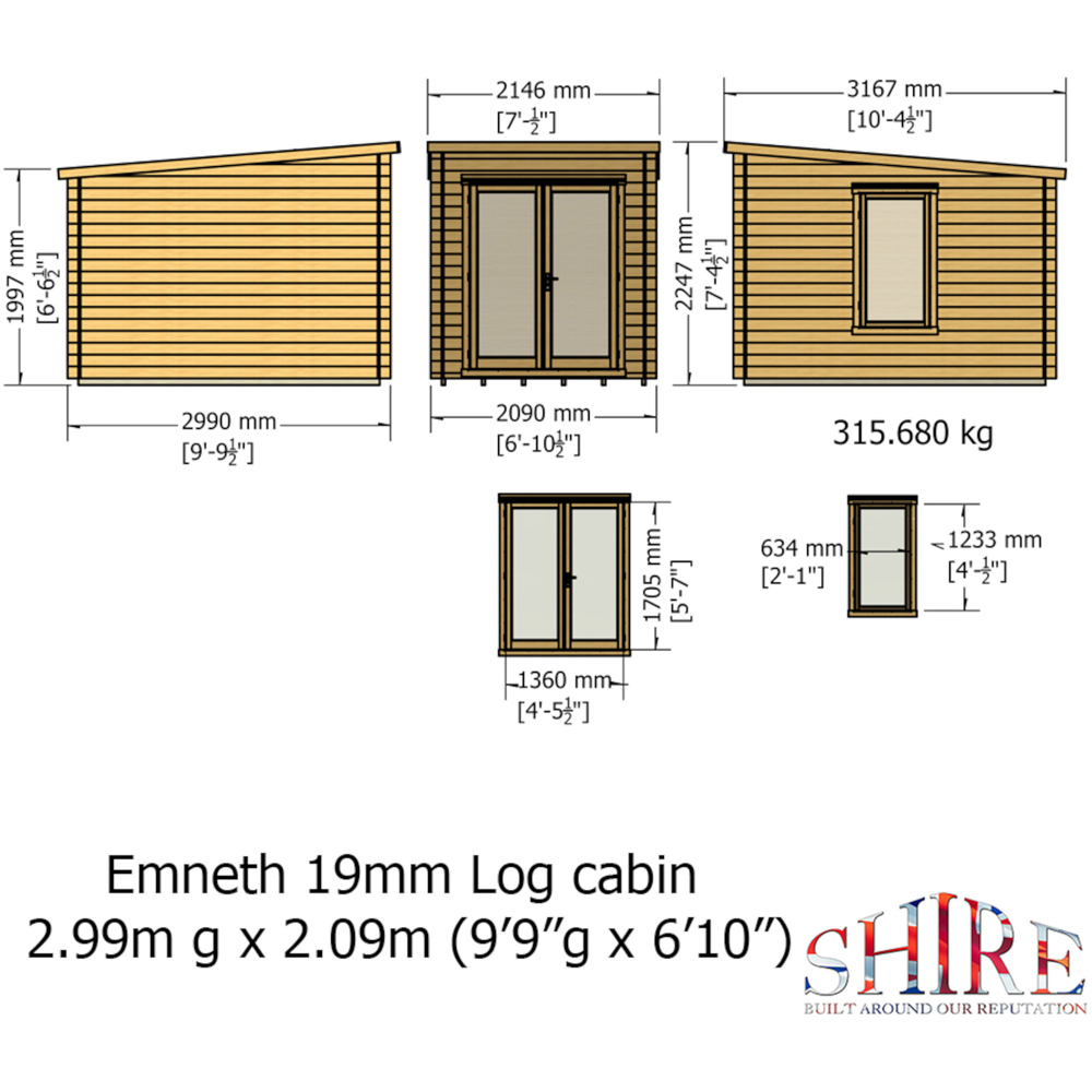 Shire Emneth 10 x 7ft Double Door Pressure Treated Log Cabin Image 7