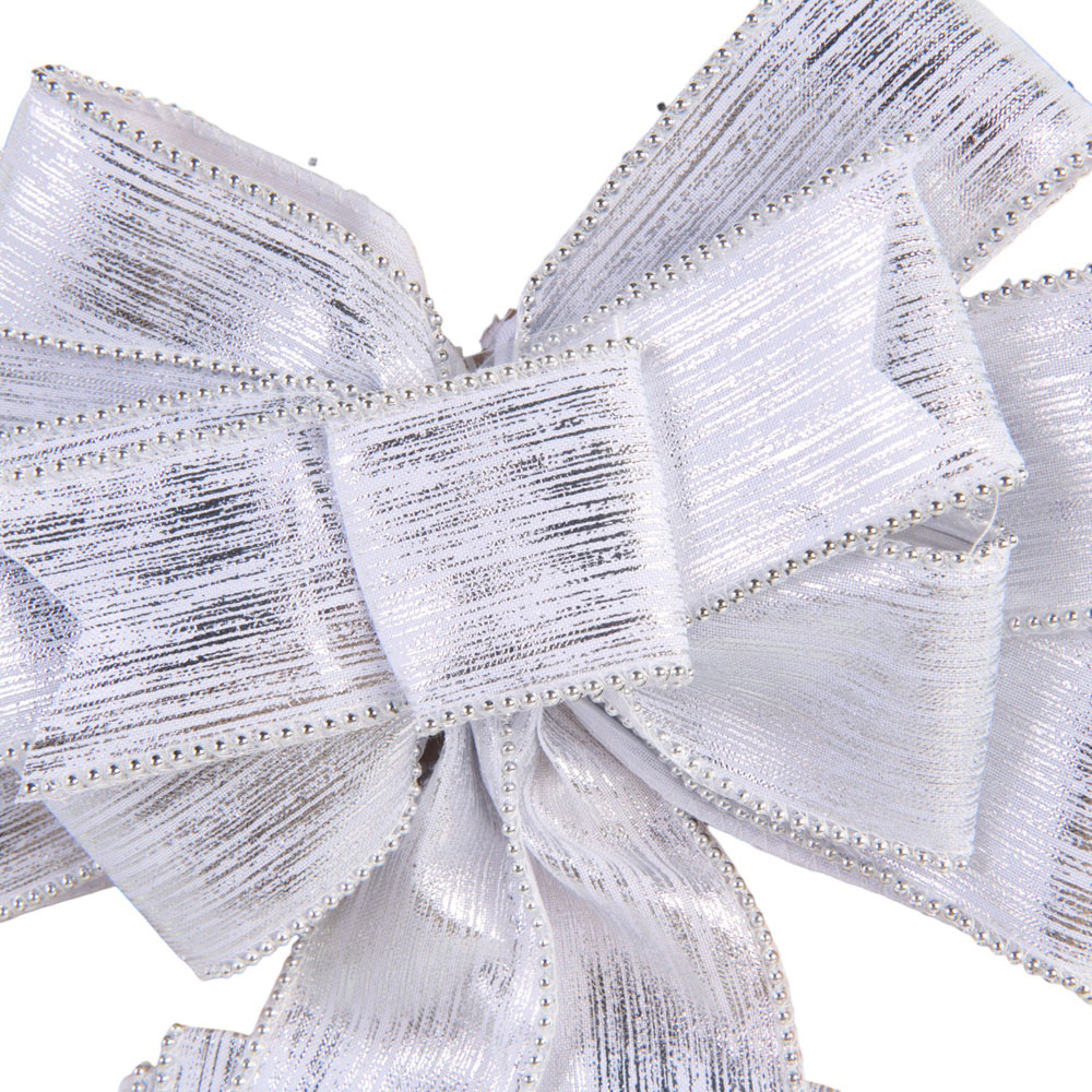 White and Silver Corsage Bow Image 3