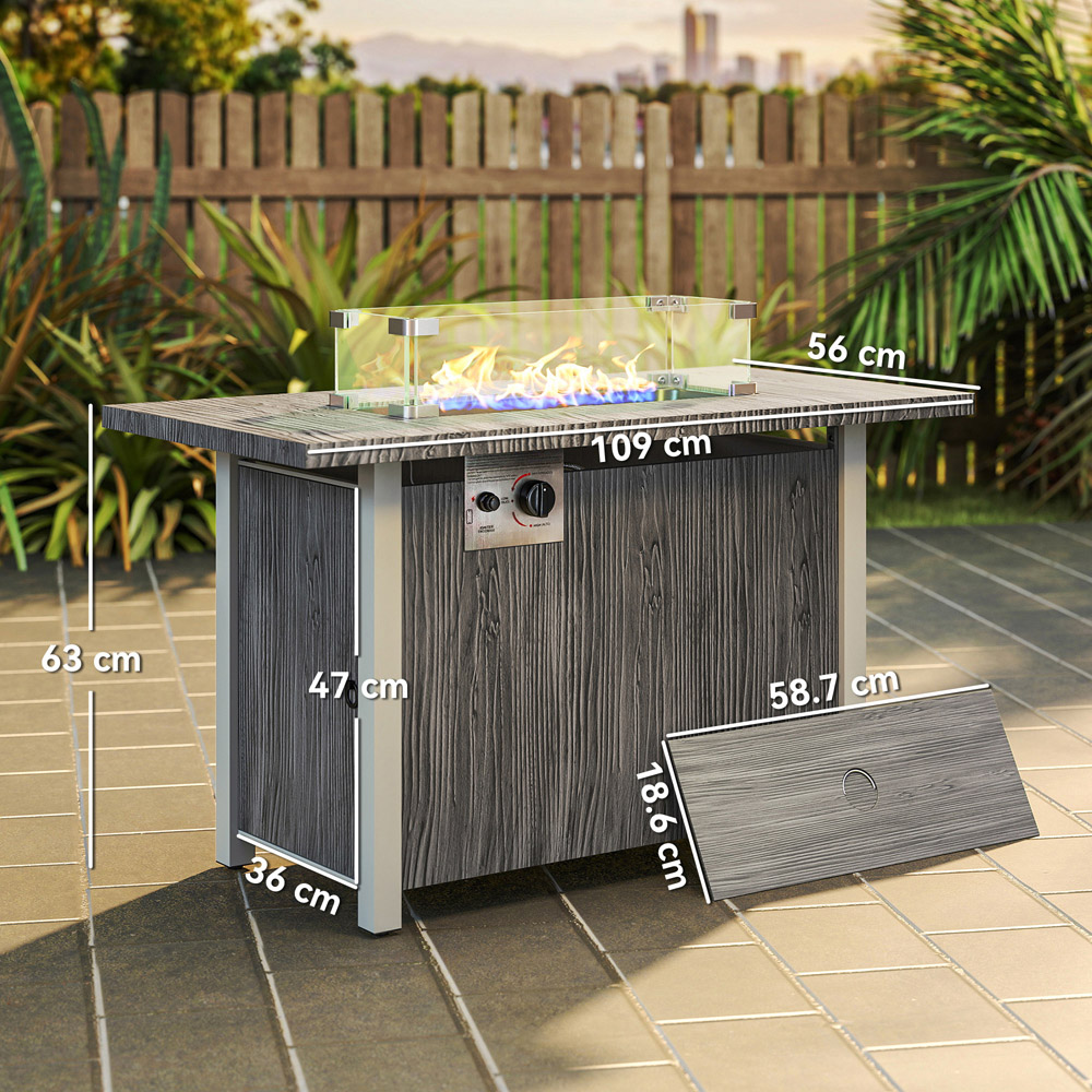 Outsunny Dark Grey 50000 BTU Gas Fire Pit Table with Cover Image 9