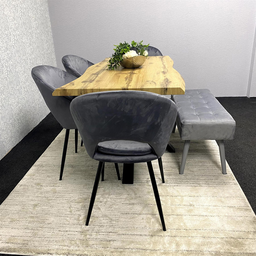 Kosy Koala 6 Seater Wood and Velvet Dining Table Set with Bench Grey Image 4