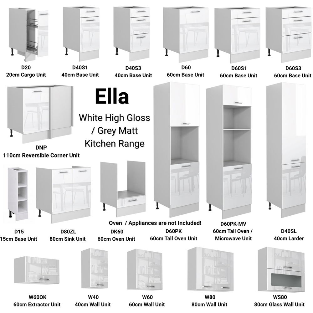 Impact Furniture Ella 3 Drawer White High Gloss Freestanding Slim Kitchen Drawer Base Unit 400mm Image 5