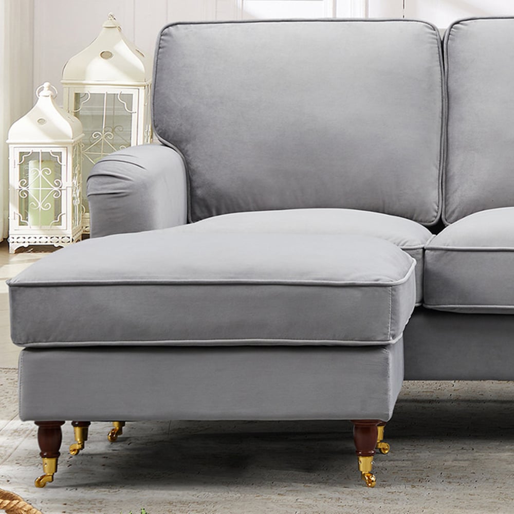 Woodbury 3 Seater Grey Velvet U Shape Corner Sofa Image 2