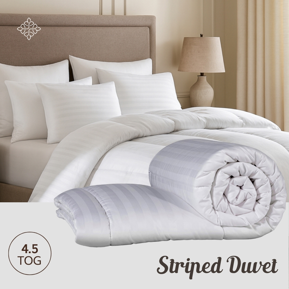Opulent Home Super King Size White Striped Summer Hollowfibre Duvet Set 4.5 Tog Image 3