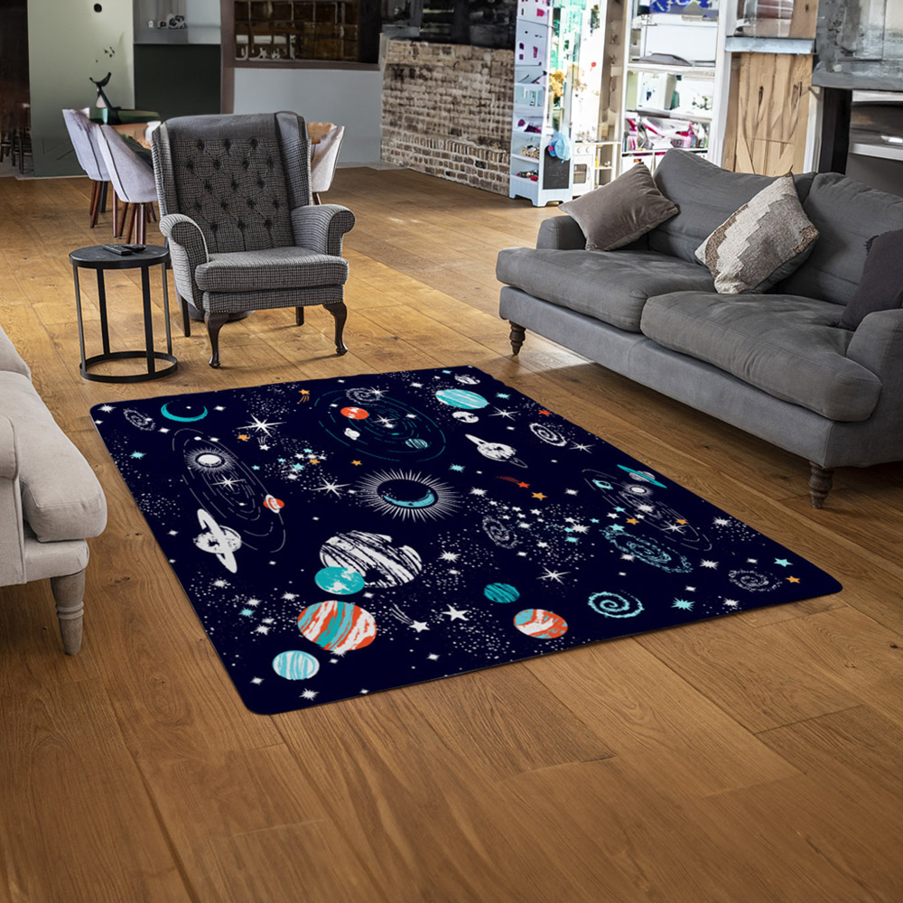 Benjamin Tate Design Faux Wool Large Space Galaxy Constellation Rug 200 x 140cm Image 2
