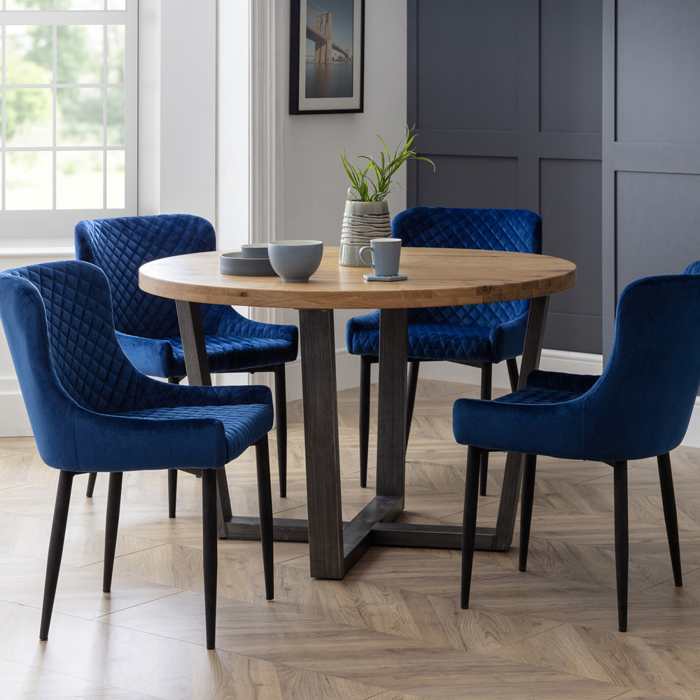 Julian Bowen Brooklyn 4 Seater Round Dining Set Oak and Blue Image 1