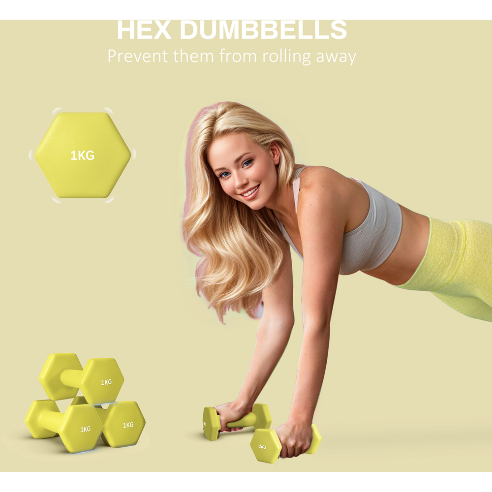 SPORTNOW Yellow Hexagonal Dumbbell 1kg 2 Pack Image 6