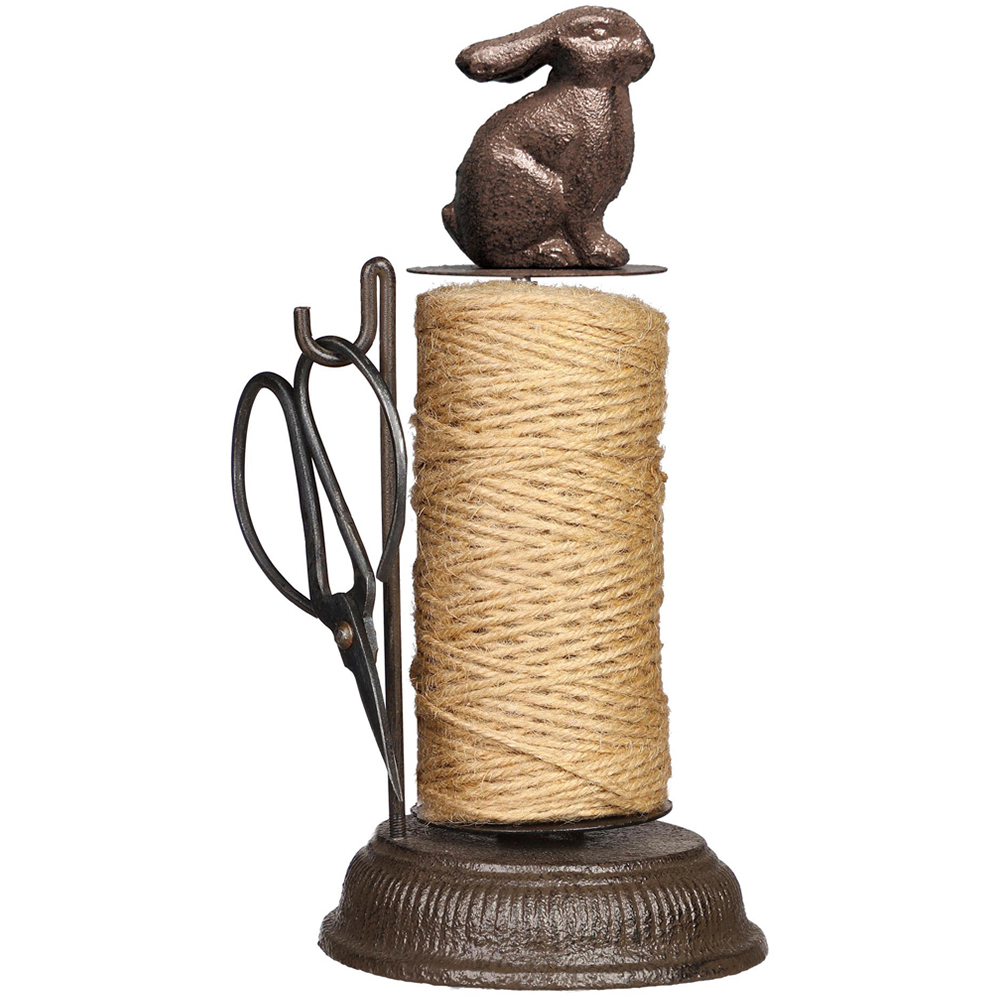 Dibor Brown Cast Iron Rabbit Garden String Twine Dispenser with Scissors Image 1