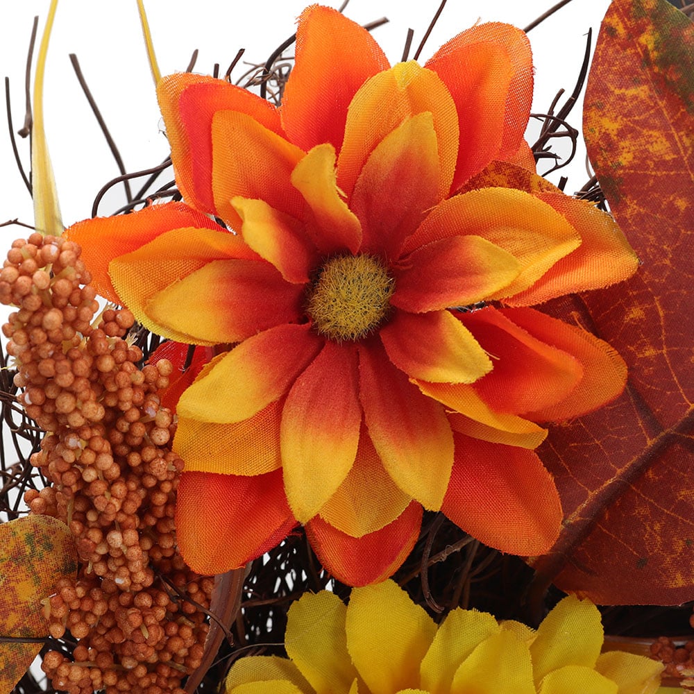 Living and Home LED Wreath with Maple Leaves Daisies and Sorghum 55cm Image 6