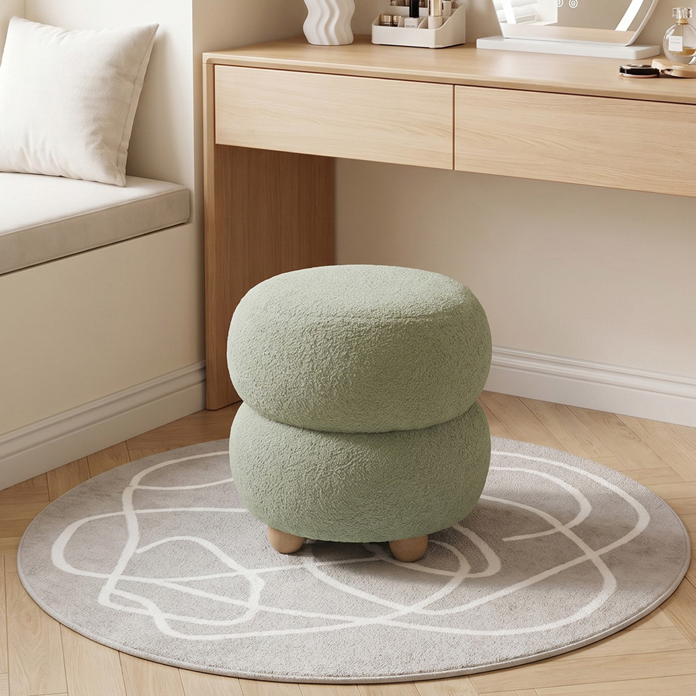Living and Home Green Teddy Fleece Double Layer Round Footstool Image 8