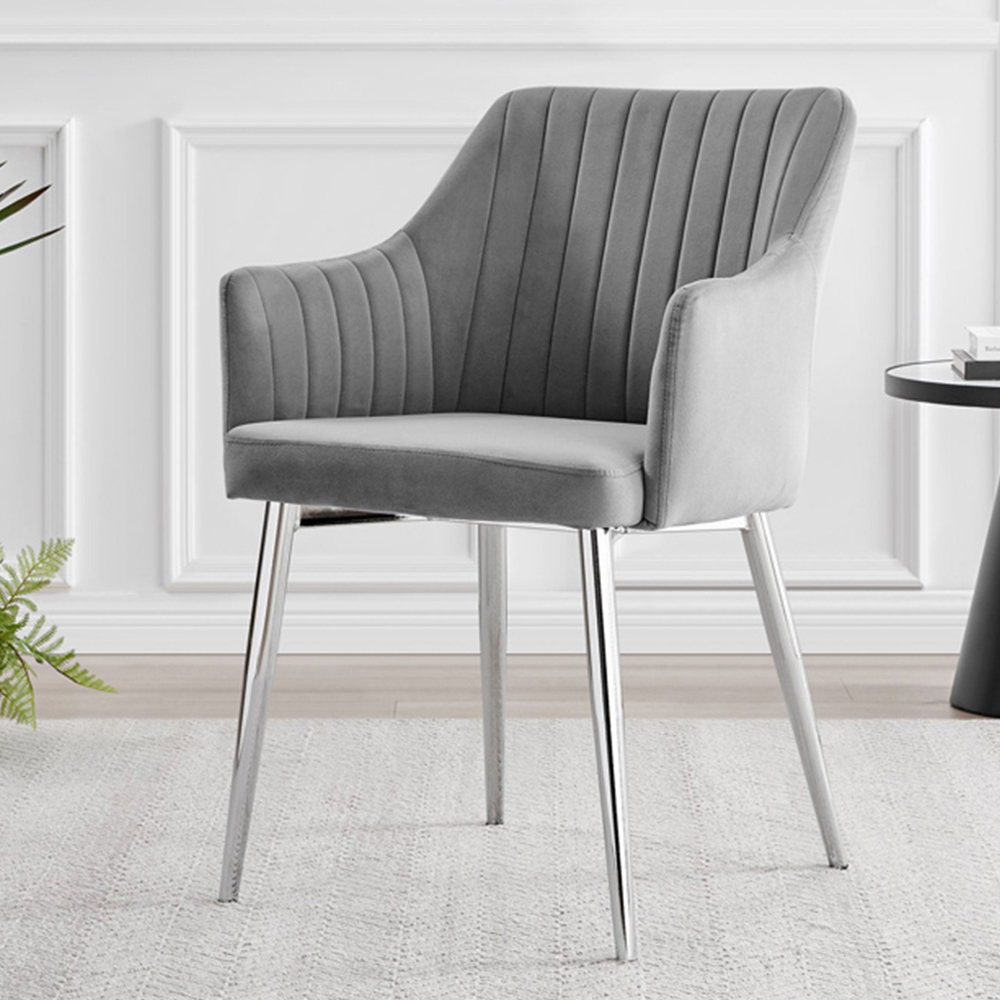 Furniturebox Tavolo Calla 6 Seater Dining Set Glass Chrome and Grey Image 3