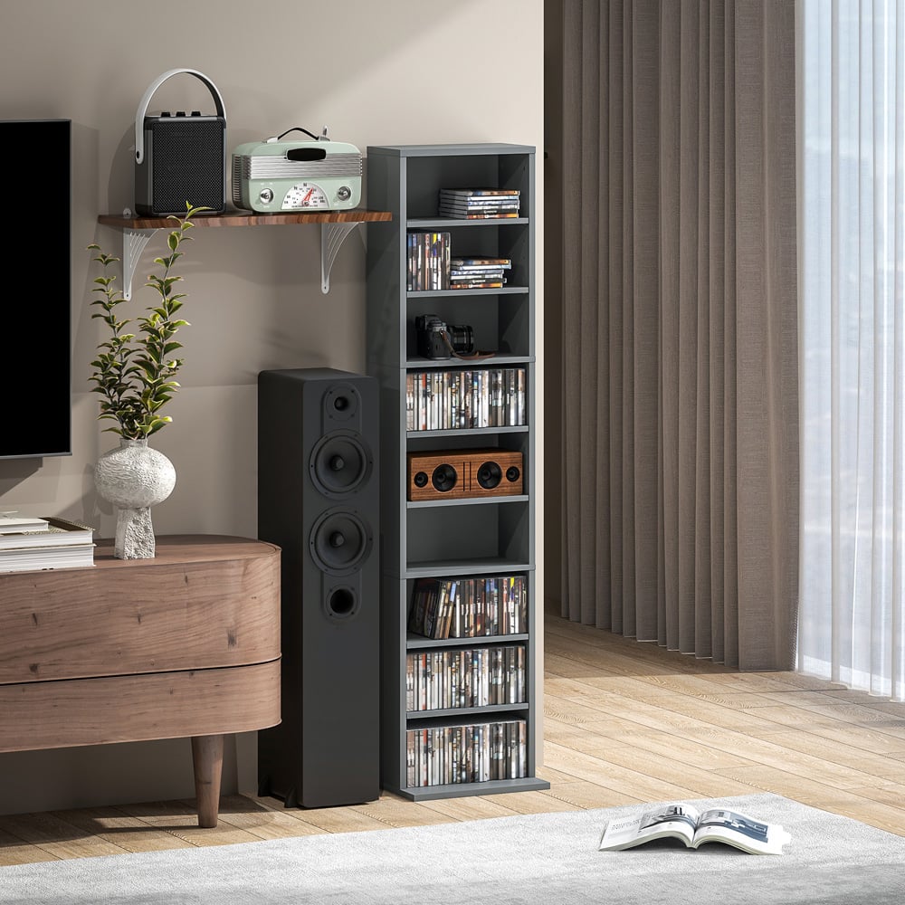 HOMCOM 9 Shelf Grey DVD and CD Media Storage Unit Image 3