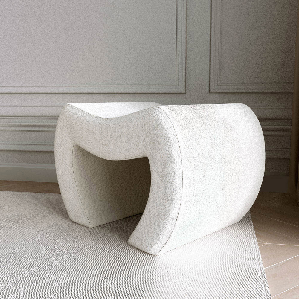 CARME Home Cassie Ivory Bouclé Stool Image 4