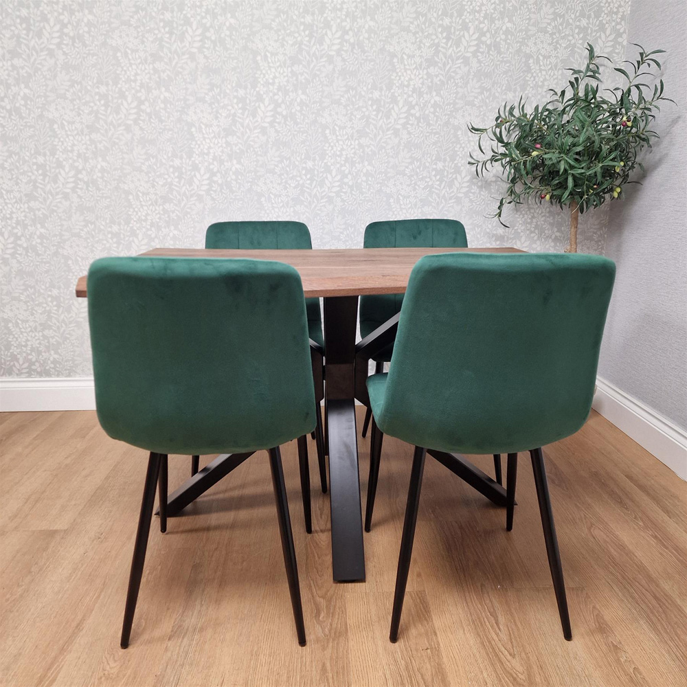 Kosy Koala 4 Seater Wooden Effect Velvet Dining Set Green Image 4