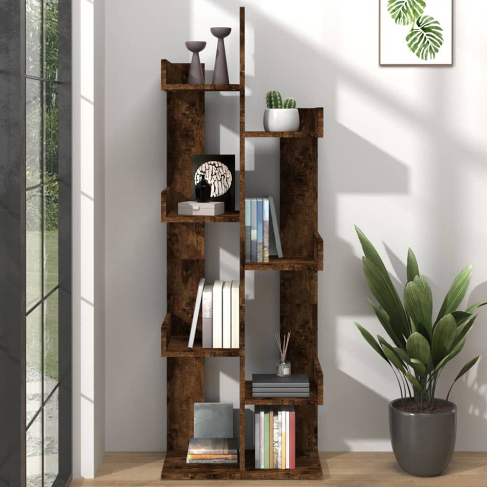 vidaXL 8 Shelf Smoked Oak Bookcase Image 1