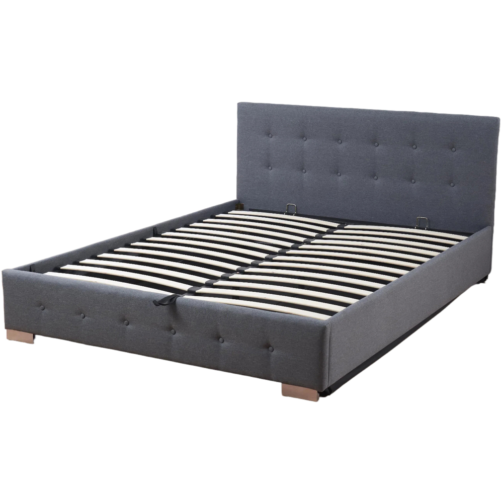 Indoor Living The Oslo King Size Grey Linen Gas Lift Ottoman Bed Frame with Tufted Headboard Image 2