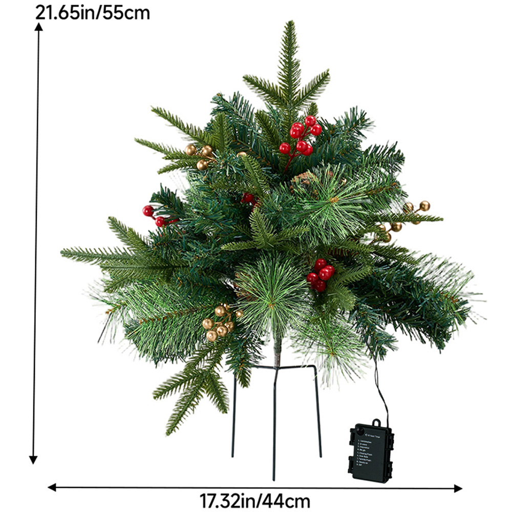 Living and Home Pre-Lit Artificial Christmas Tree Urn Filler with Berries 55cm 2 Pack Image 8