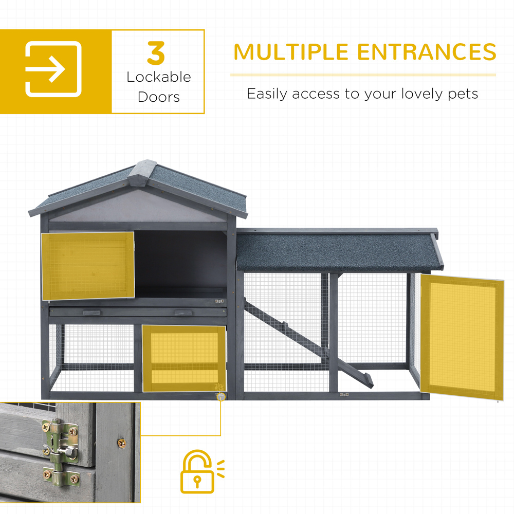 PawHut 2 Tier Wooden Rabbit Hutch with Ramp Image 3
