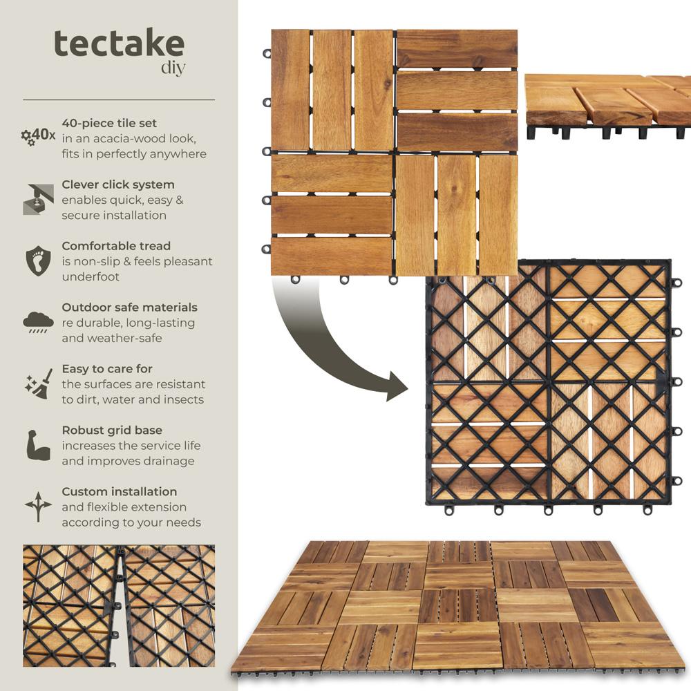 tectake Tabula 12 Slats Terrace Tiles 40 Pack Image 6