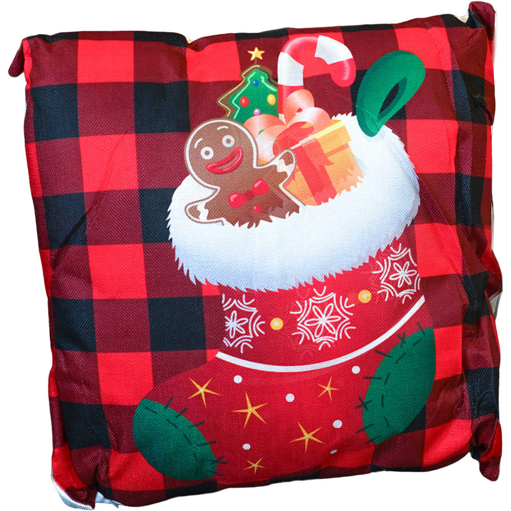 Xmas Haus Festive Black and Red Plaid Stocking Christmas Cushion 45 x 45cm Image 1