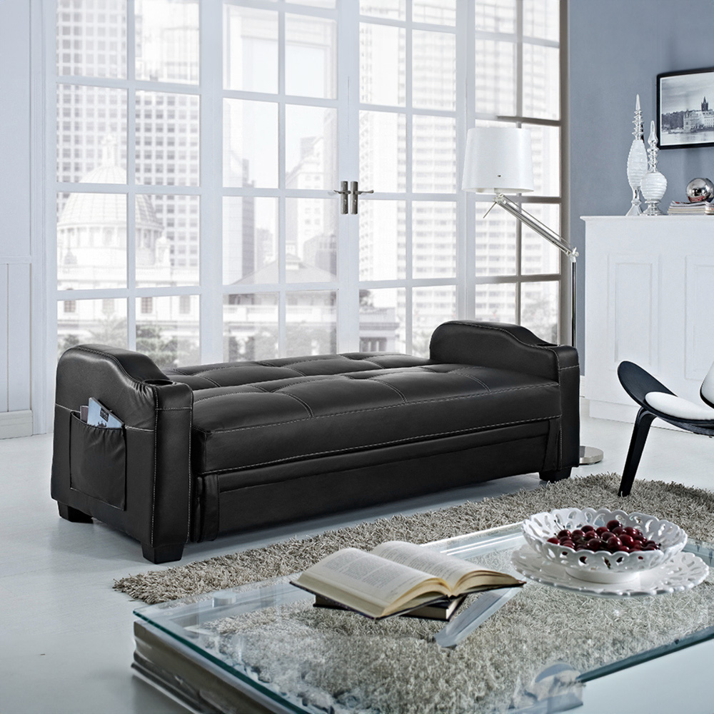 Home Detail Nebraska Black Faux Leather Sofa Bed with Storage Image 4