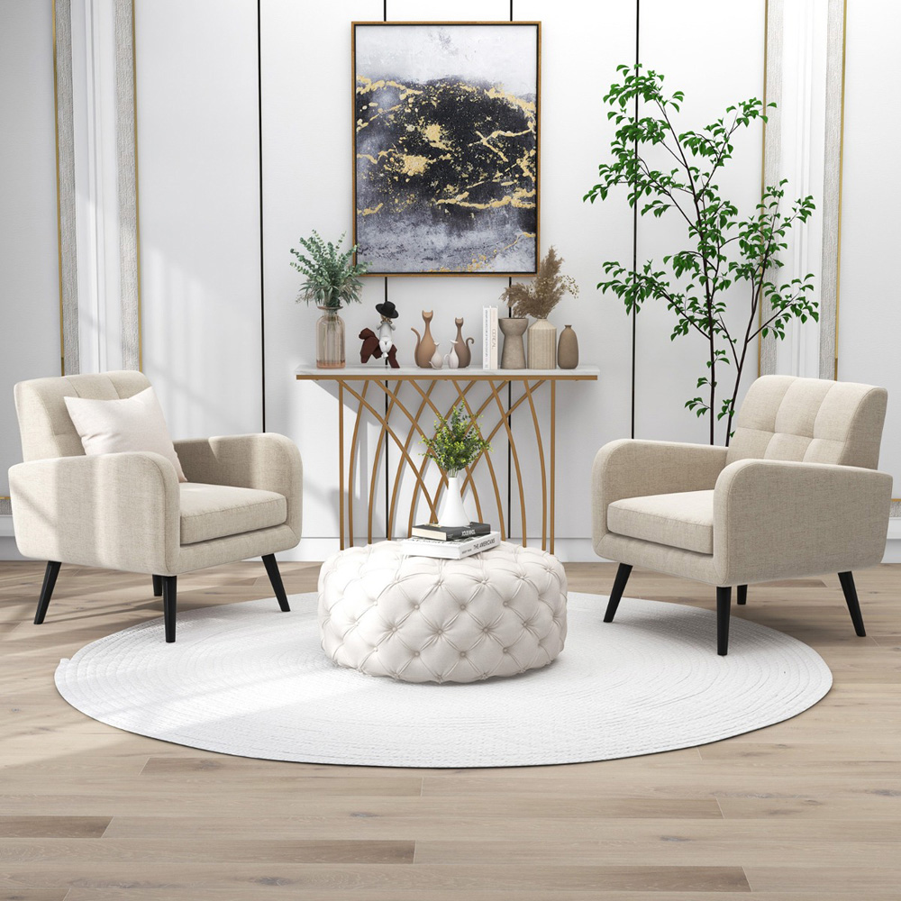 Costway Beige Mid Century Modern Upholstered Armchair Image 3