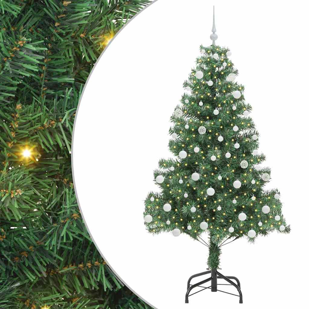 vidaXL Pre-Lit White Baubles Green Artificial Christmas Tree 6ft Image 2