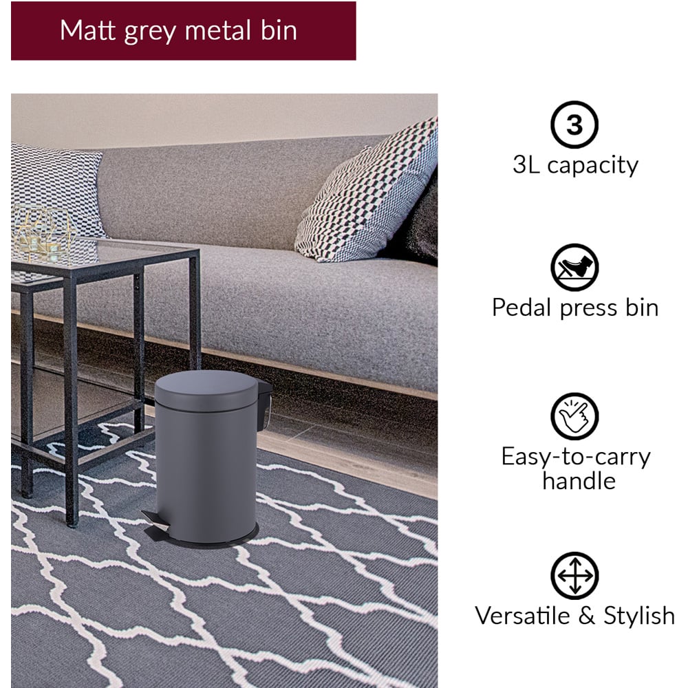 Innoteck Essentials Grey Pedal Dustbin and Toilet Brush with Holder Set  Image 4