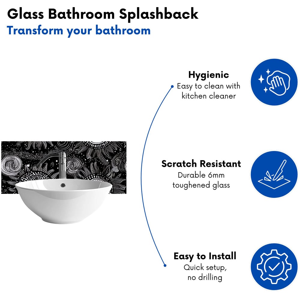 Warren Reed Designer Moon and Sun White Black Glass Bathroom Splashback 25 x 60cm Image 4