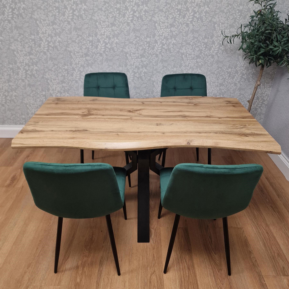 Portland 4 Seater Velvet Tufted Wooden Tabletop Dining Set Green Image 7
