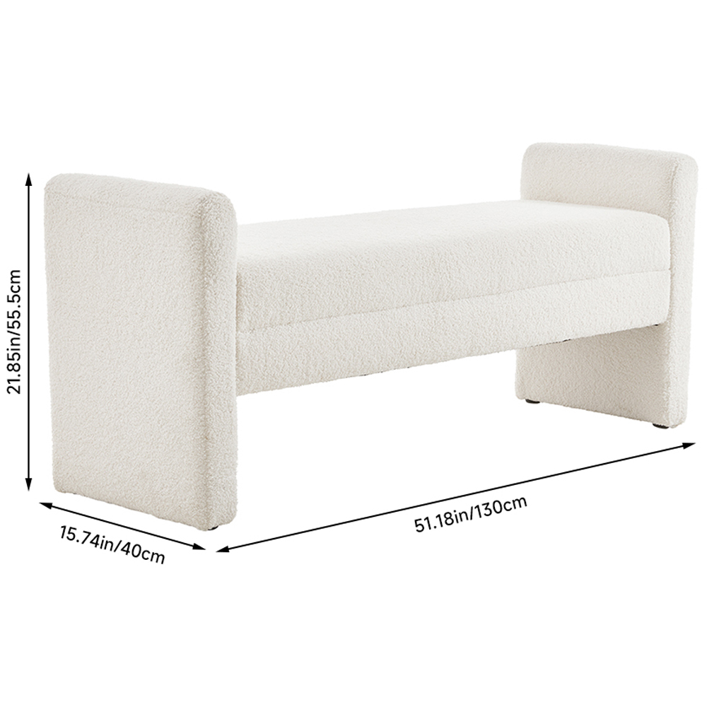 Living and Home White Rectangle Teddy Upholstered H-Shaped Bench Image 8