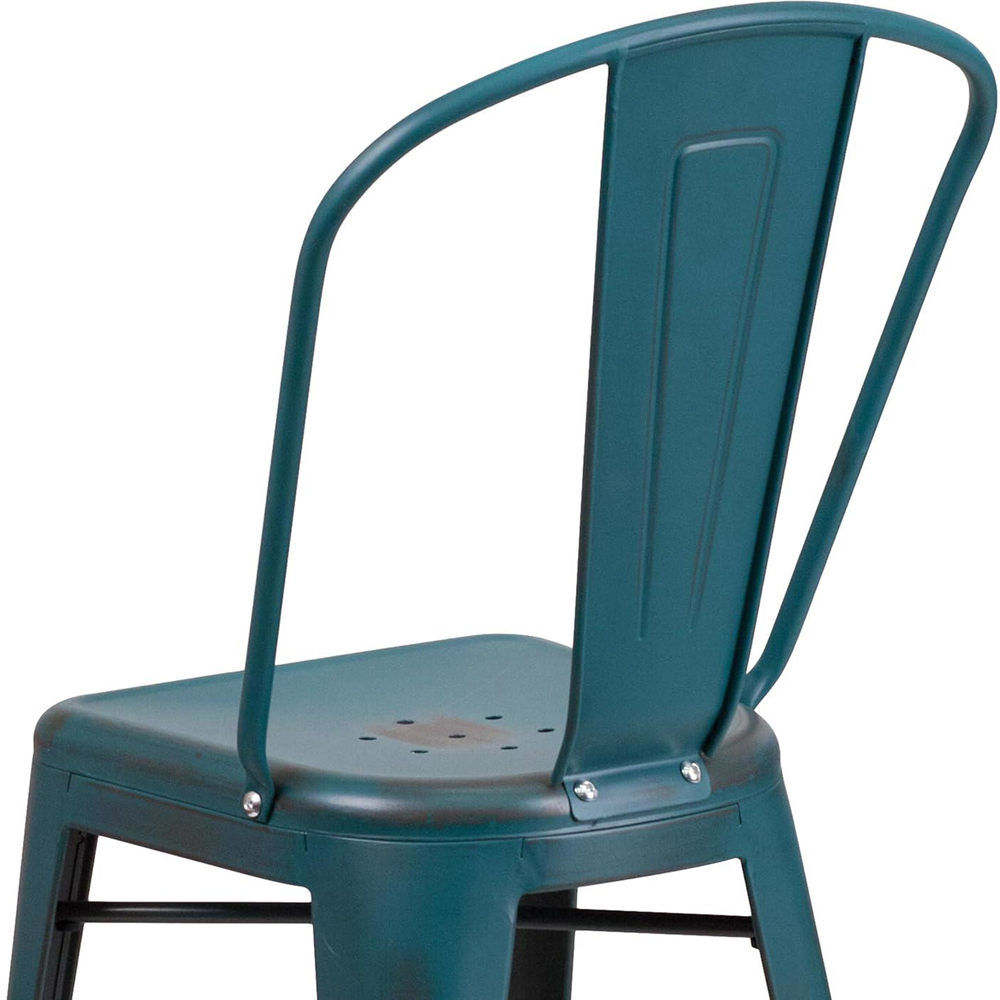 FWStyle Set of 4 Blue Teal Distressed Steel Bar Stool Image 4