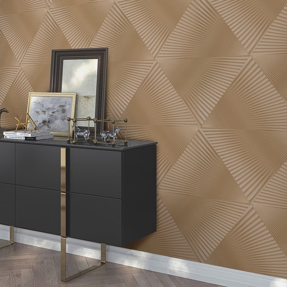 Erismann In Style Opulent 3D Effect Geometric Gold Satin Finish Vinyl Wallpaper Image 4