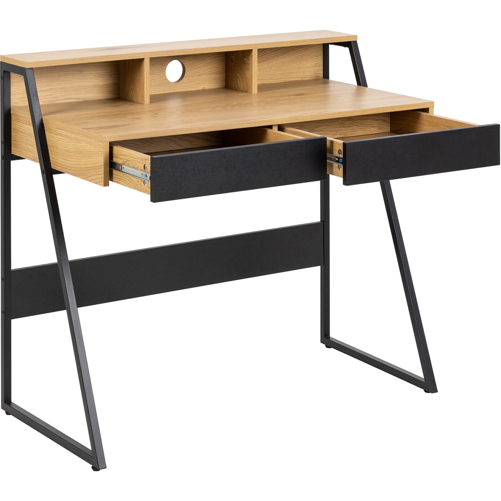 Florence Reece 2 Drawer Oak and Black Office Desk Image 5