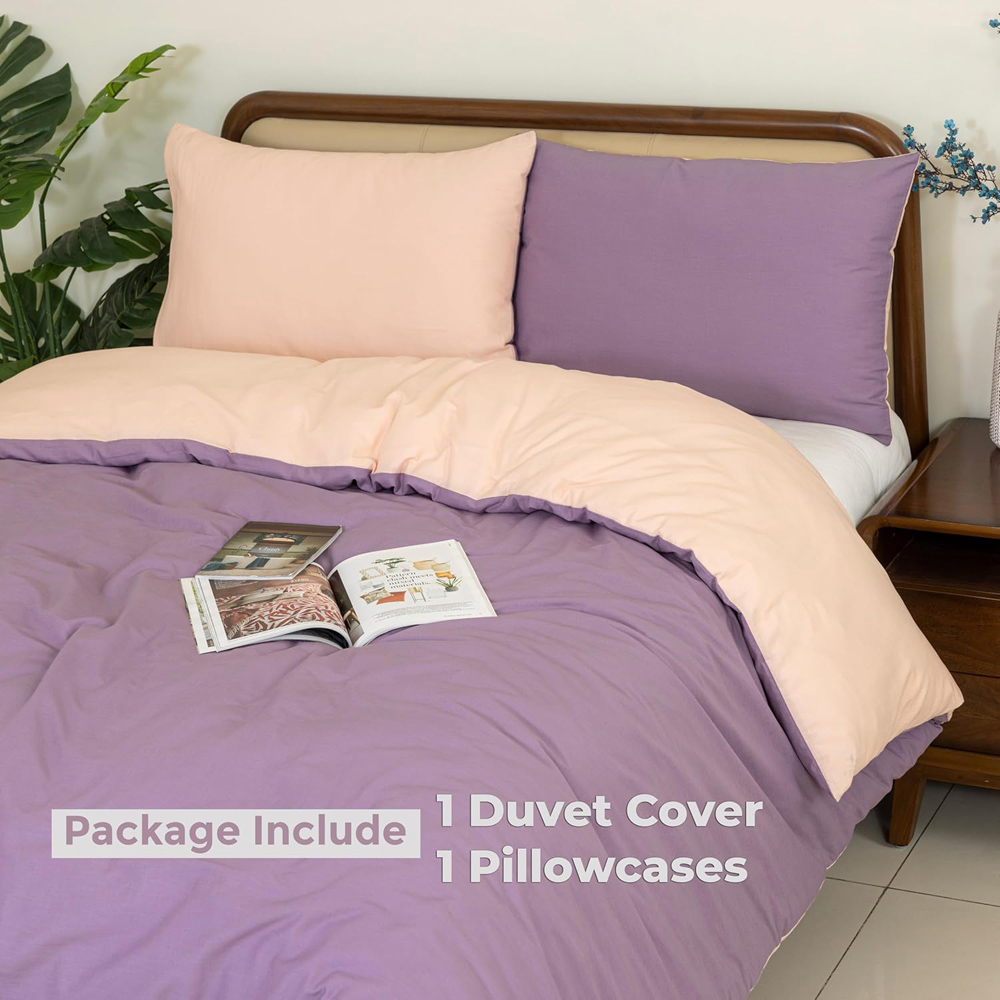 MHG Living Super King Size Purple Reversible Duvet Set Image 3