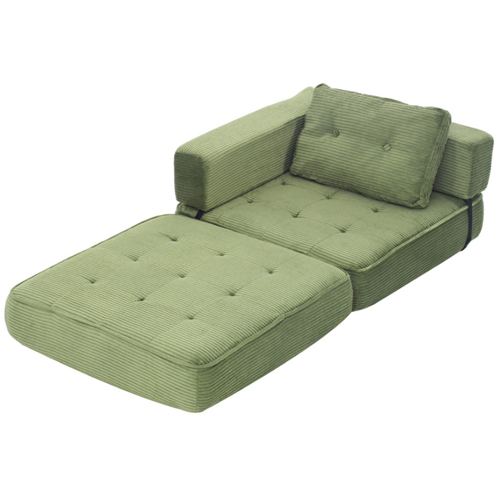 Living and Home Single Seater Green Foldable Corduroy Upholstered Sofa Bed Image 2