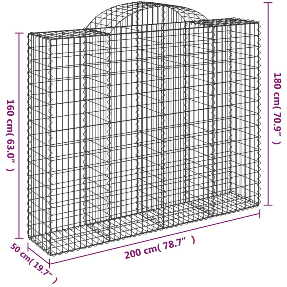 vidaXL Silver Galvanised Iron Arched Gabion Basket 200 x 50 x 160/180cm 12 Pack Image 5