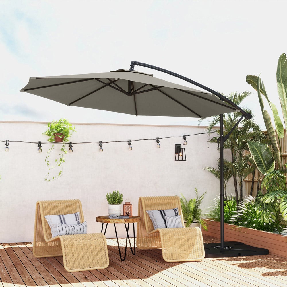 Outsunny Light Grey Banana Cantilever Parasol with Base Weights and Cover 3m Image 3
