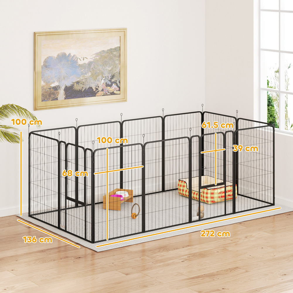 PawHut 12 Panel Black Dog Pen 100cm Image 9