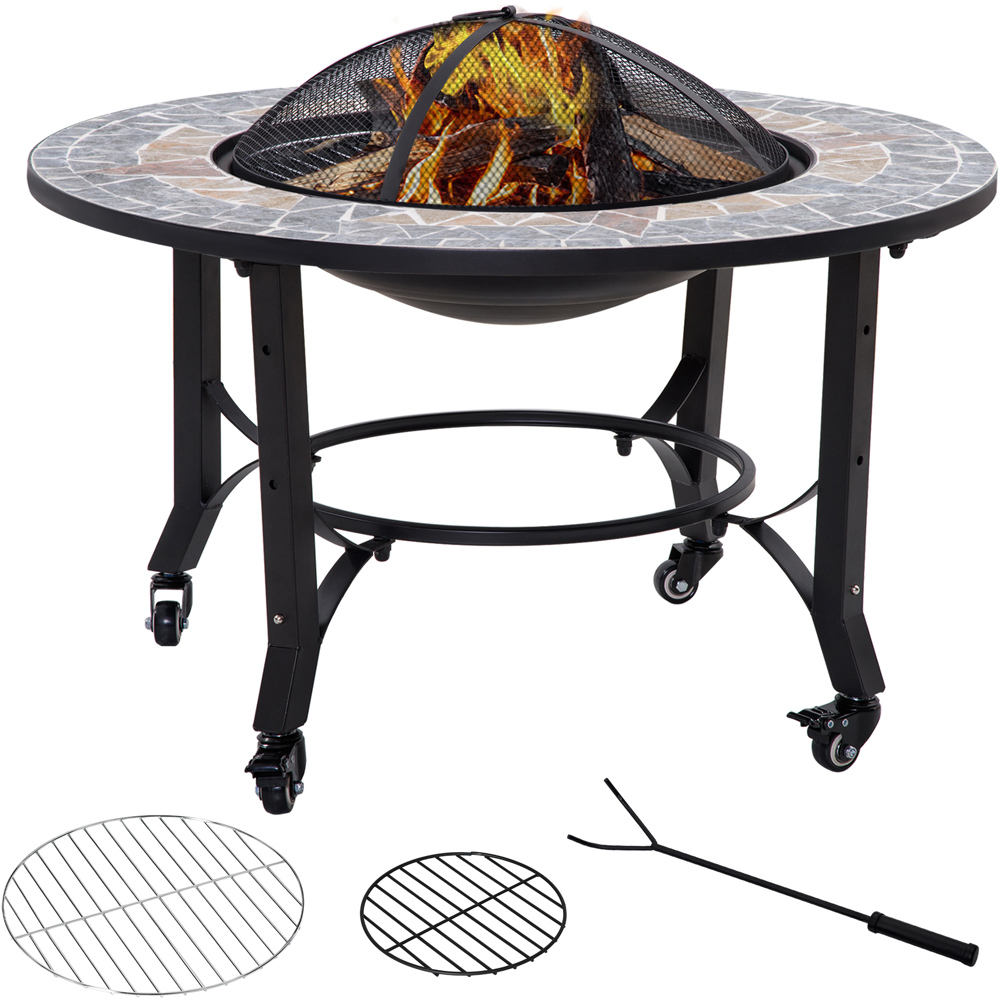 Outsunny 2 in 1 Fire Pit on Wheels with Spark Screen Cover Image 1