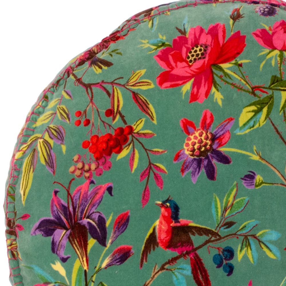 Paoletti Paradise Mineral Velvet Round Cushion Image 2