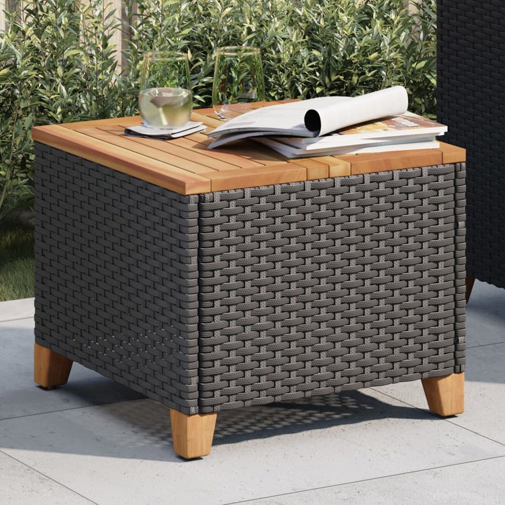 Walplus Black Poly Rattan Acacia Wood Top Garden Coffee Table Image 1