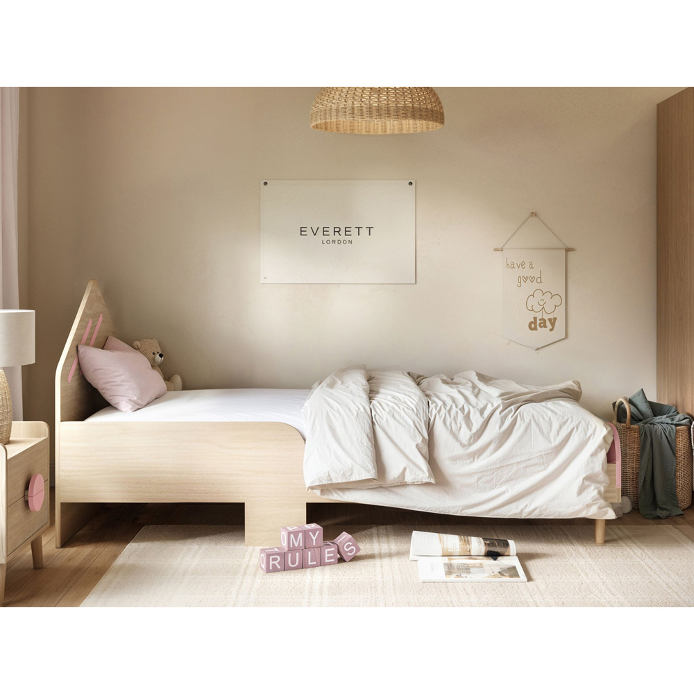 Flair Noah Single Oak and Pink Bed with House-Shaped Headboard Image 4