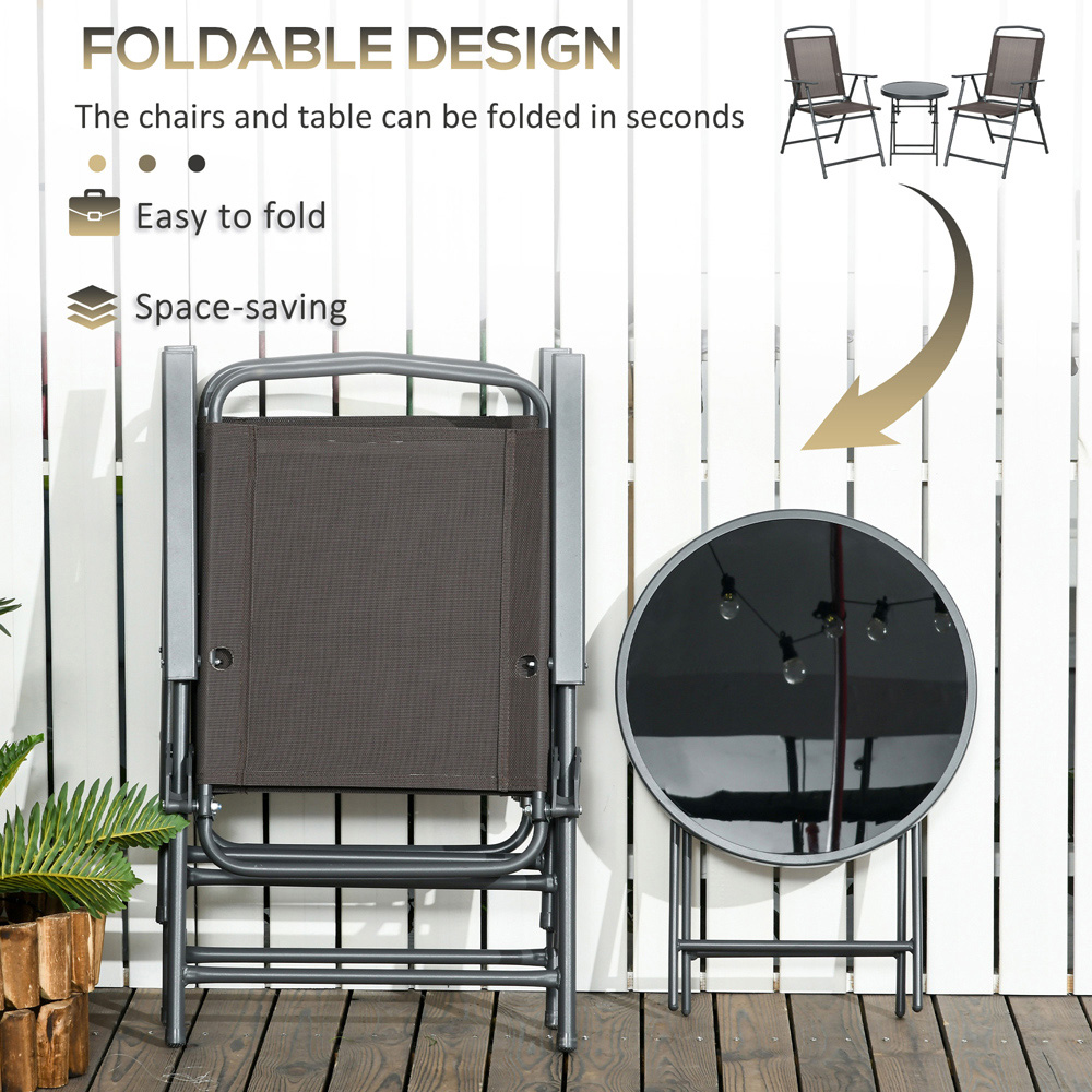 Outsunny 2 Seater Glass Top Foldable Bistro Set Brown Image 4