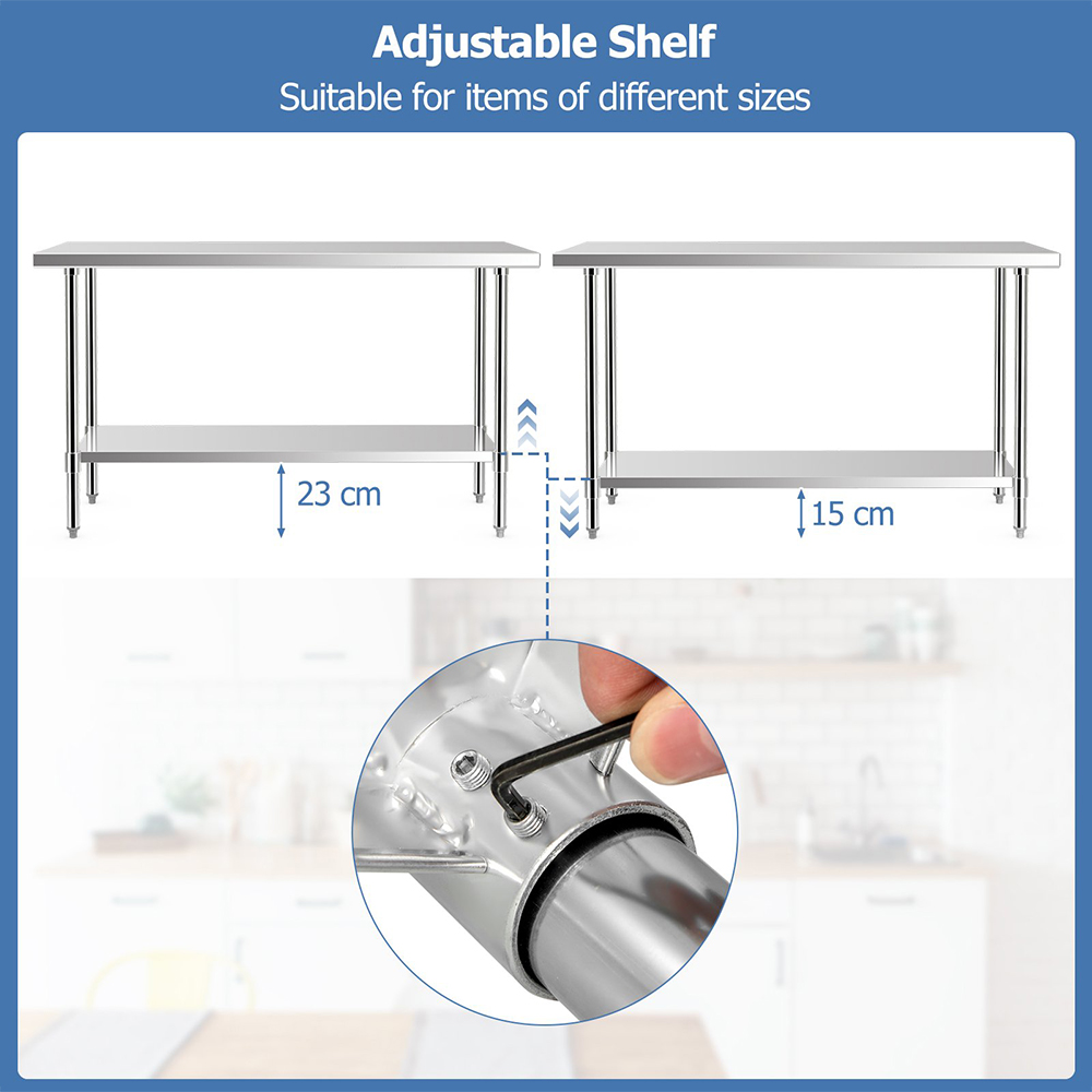 Costway Single Shelf Stainless Steel Workstation Image 8