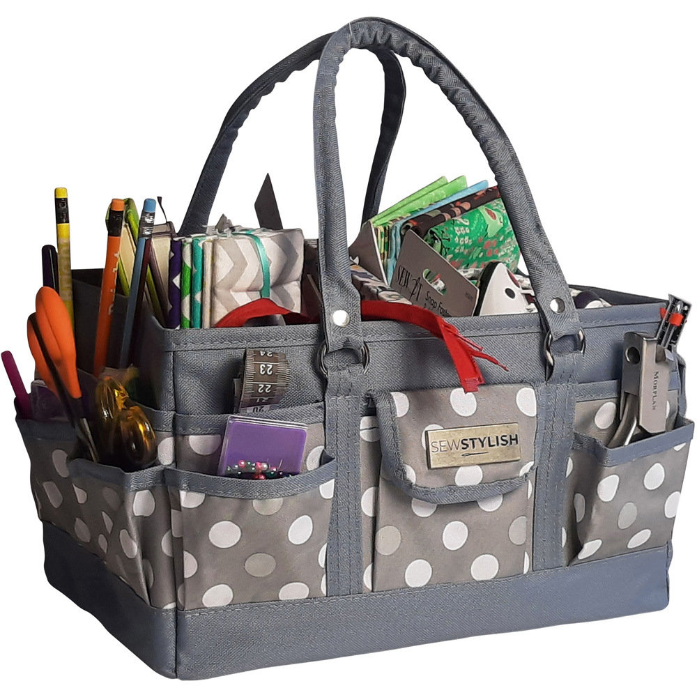 Sewing Online PT900-GREY-POLKA Grey Polka Deluxe Tote Organiser 30 x 20 x 18cm Image 4