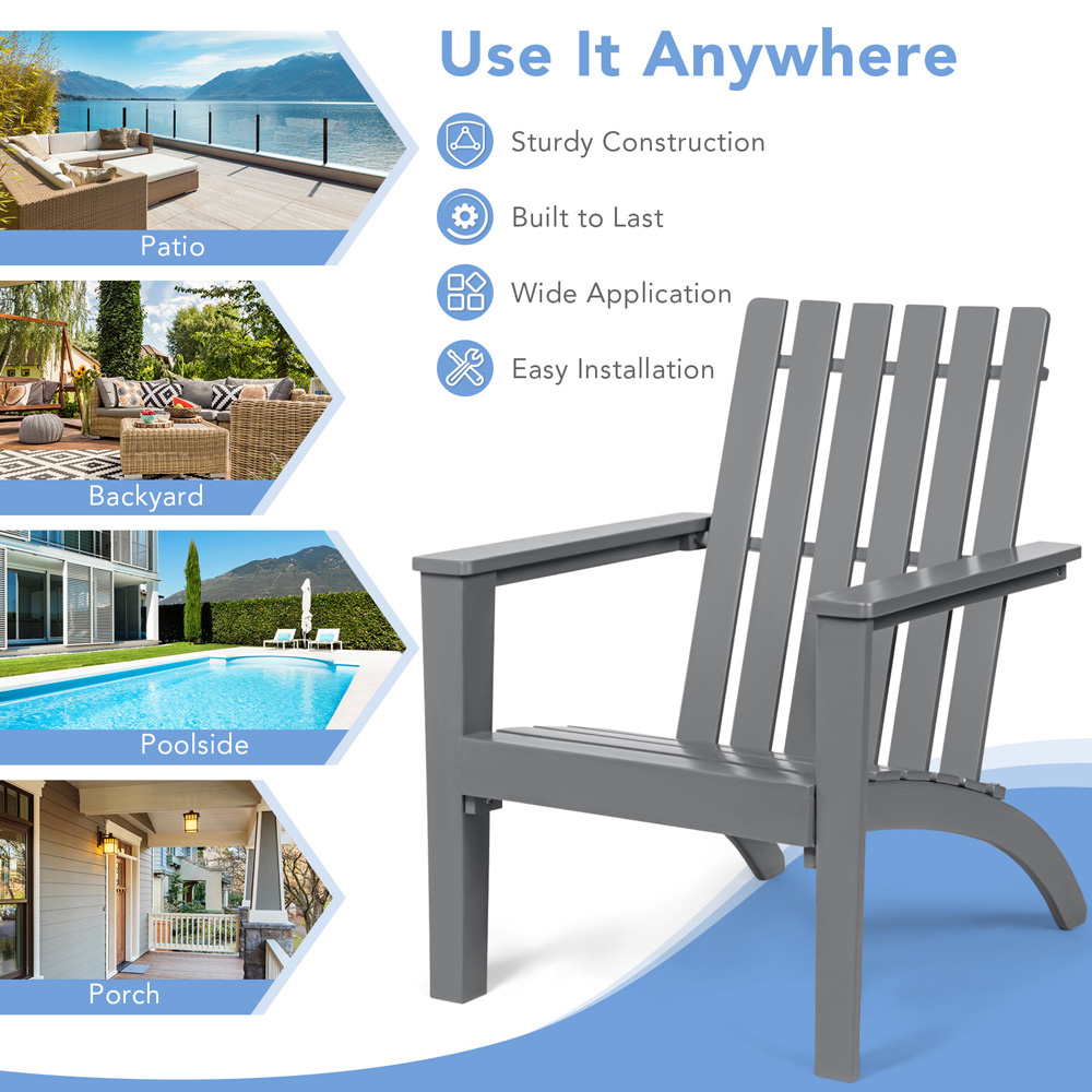 Costway Grey Acacia Wood Adirondack Garden Chair Image 7