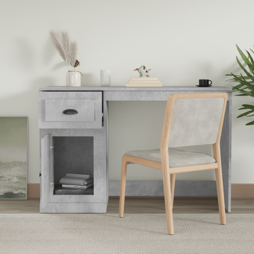 vidaXL Single Door Single Drawer Study Desk Concrete Grey Image 8